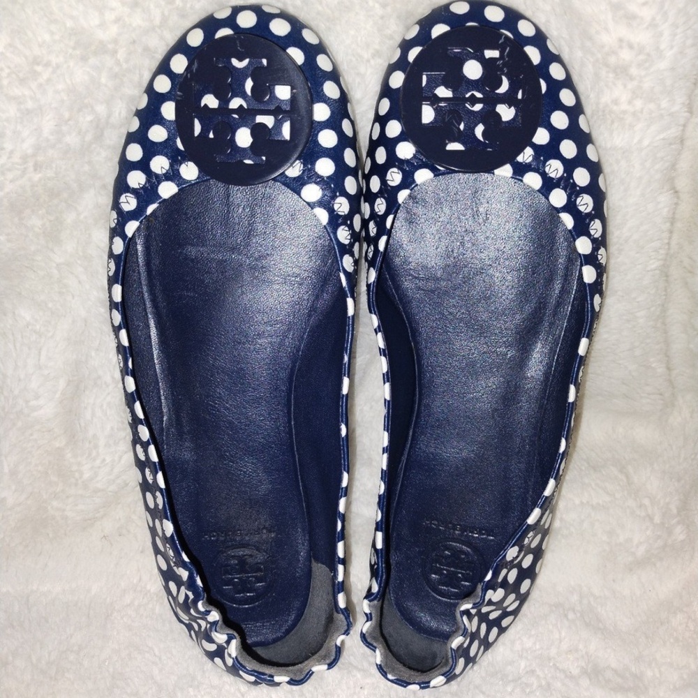 Tory Burch Blue and White Polka Dot Flats